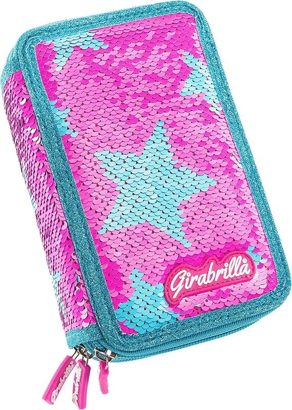 Astuccio Girabrilla Astuccio 3 Zip, Portacolori Scuola con Paillettes cambia Colore