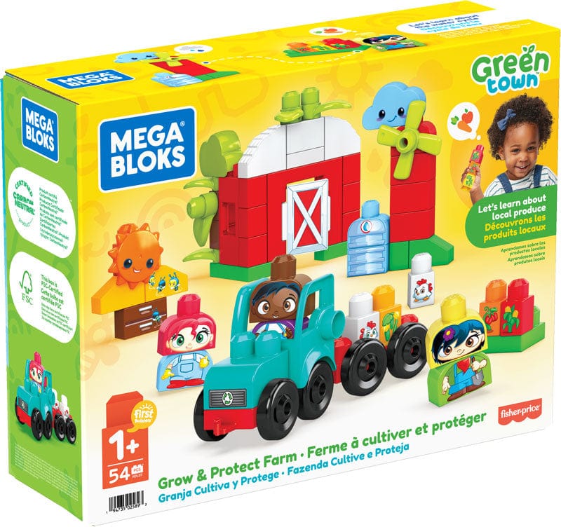 Blocchi a incastro Mega Bloks - Set Costruzioni Fattoria, 54 Blocchi Grandi per Bambini da 1 Anno in sù Mega Bloks - Cuccioli a Scuola, 40 Blocchi da Costruzione Giocattolo per Bambini