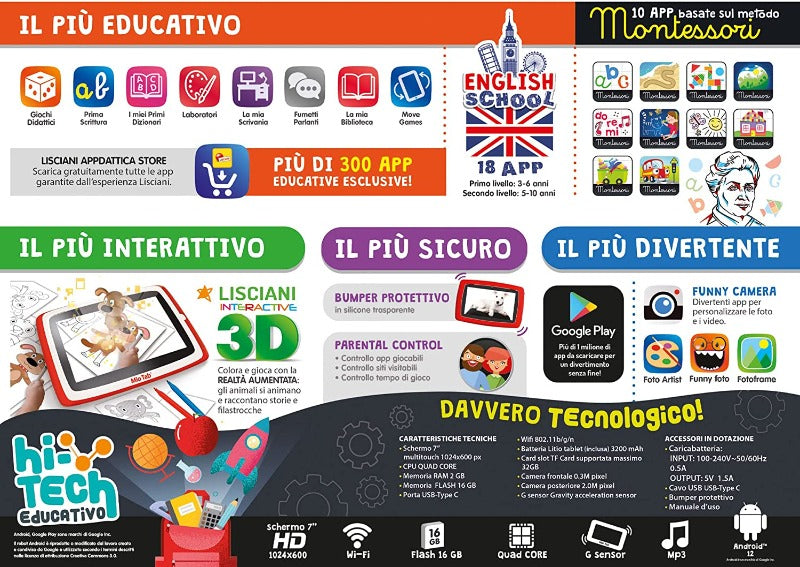 Tablet per Bambini Lisciani-Mio Tab 7 Pollici 2022, Tablet per Bambini 6-12 Anni, Memoria 16 GB Lisciani-Mio Tab XL 2022, Tablet con Schermo 10 Pollici, 32 GB