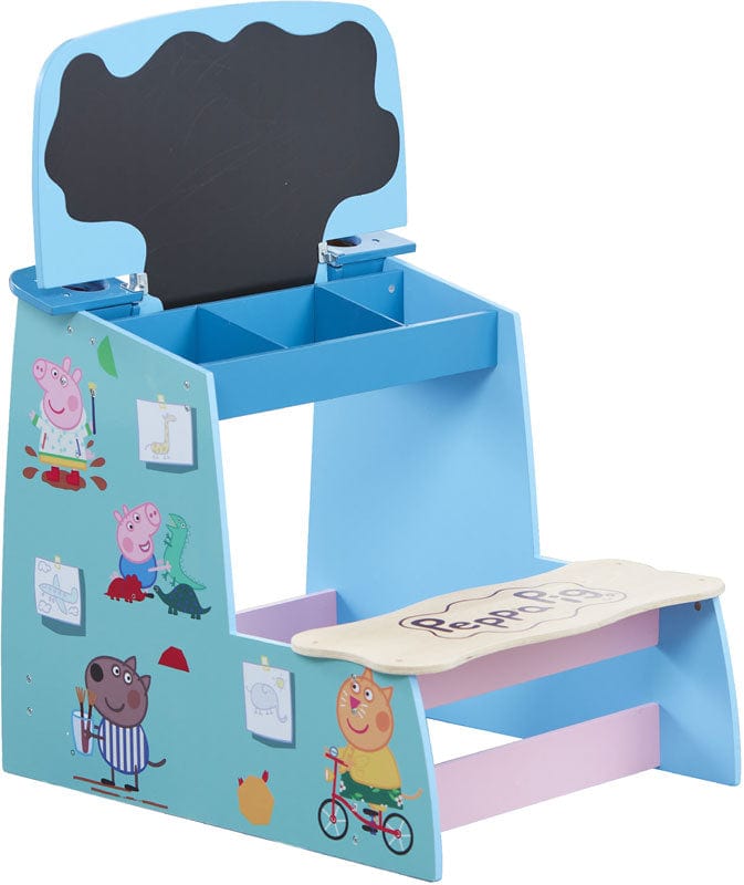 Giochi e giocattoli Banco Scuola Peppa Pig, Tavolino in legno con lavagna per Bambini Banco Scuola Peppa Pig, Tavolino in legno con lavagna per Bambini.