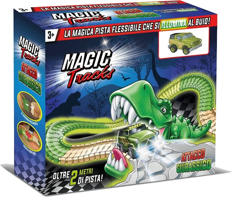 pista Magic Tracks, Pista dei Dinosauri, Circuito Flessibile con Macchinina Elettrica