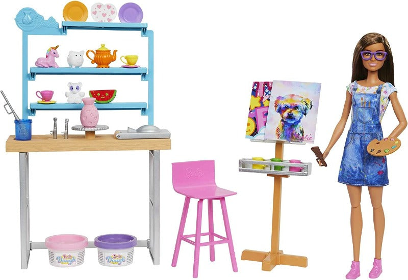 Barbie Atelier dell'Artista con Cavalletto e 2 tele - Pittrice