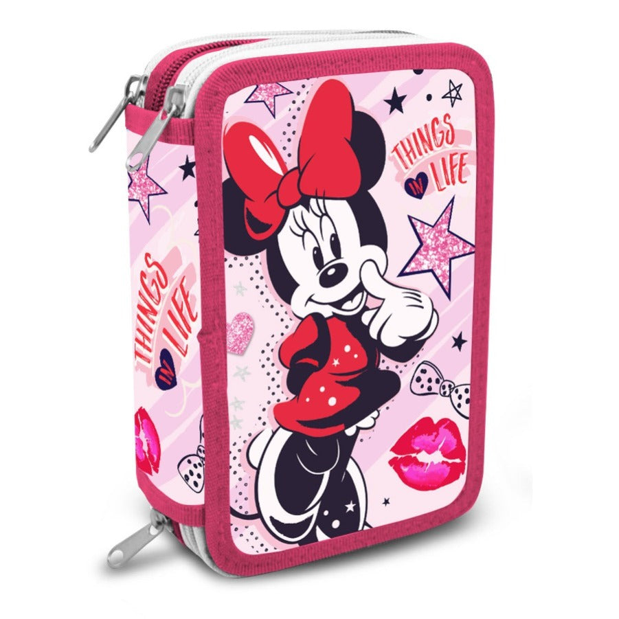 Astuccio Astuccio 3 Zip Minnie, Portacolori tre Scomparti Topolina Disney