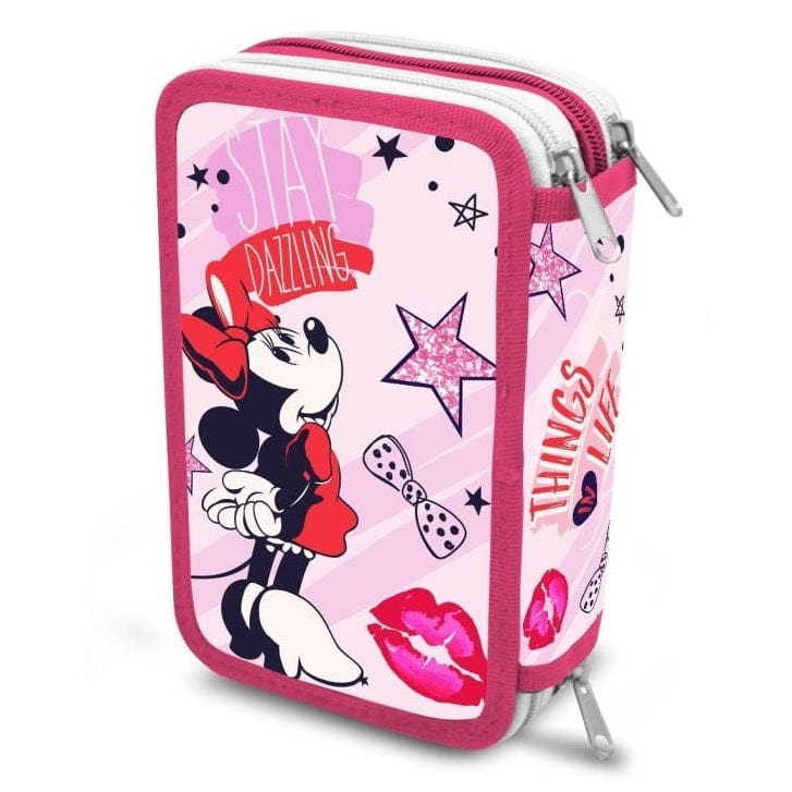 Astuccio Astuccio 3 Zip Minnie, Portacolori tre Scomparti Topolina Disney