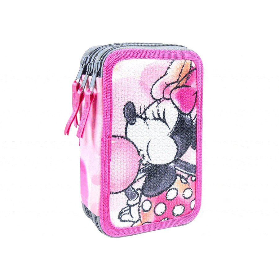 Astuccio Astuccio 3 scomparti Minnie, Portacolori tre Zip Topolina Disney
