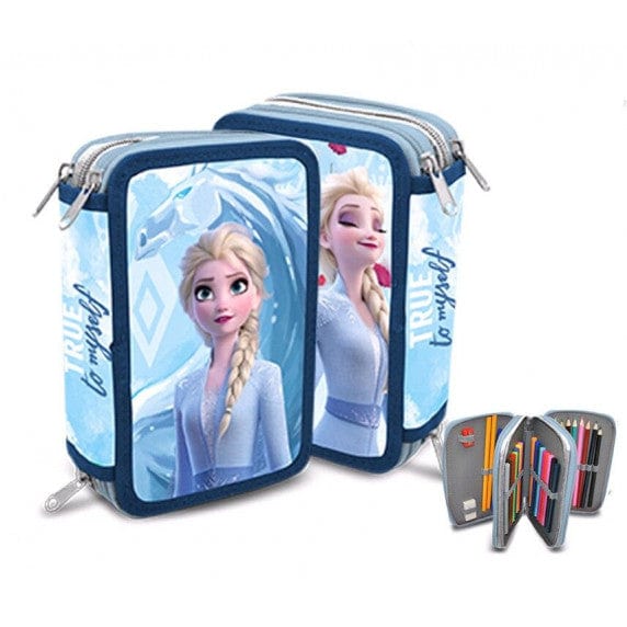 Astuccio Astuccio 3 Zip Frozen, Portacolori tre Scomparti Elsa Disney